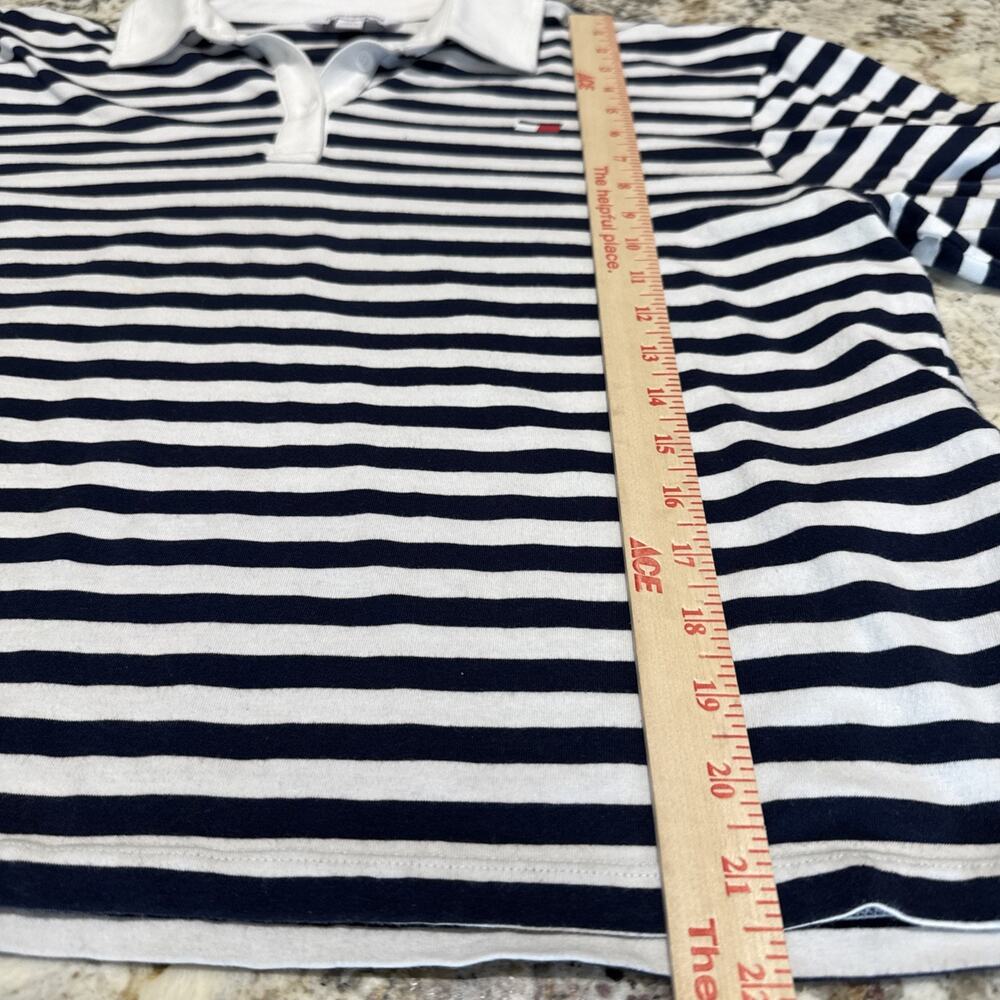 Tommy Hilfiger Sport Women’s Large Navy & White Striped Shirt Coastal Preppy - Picture 9 of 10